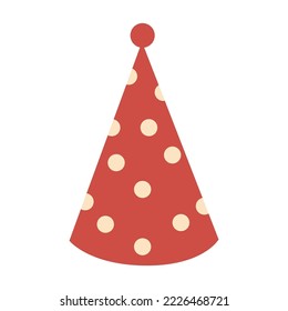 Festive red cap with circles on white background. Vector isolated image for holiday design