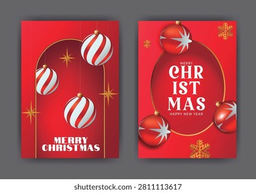 Festive red cards presenting winter holiday decorations and messaging for celebrations