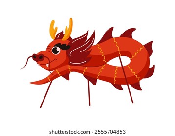 Festive red Chinese dragon puppet flat color vector object. Celebrating lunar New Year in joyful atmosphere illustration on white background