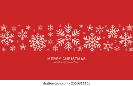 Festive red christmas background with snowflakes, vector illustration.
