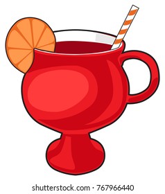 A festive red cup for a clove with a piece of orange. Isolated vector image on white background.