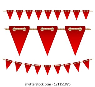 Festive red flags on white background.  Vector illustration