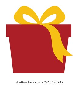 A festive red gift box featuring a bright yellow ribbon and bow. Perfect for birthdays, Christmas, holidays, surprises, special occasions, and shopping concepts.