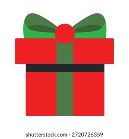 Una caja de regalo roja festiva con una cinta verde y un lazo, perfecto para celebraciones navideñas y ocasiones especiales.
