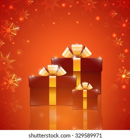 
festive red gift box, vector. Gifts on a red background. gifts with yellow ribbons