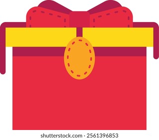 Festive red gift box wrapped with a vibrant yellow ribbon, adorned with a golden label, evokes a sense of anticipation and celebration, perfect for birthdays, holidays, or any special occasion