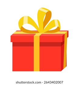 Festive red gift box wrapped with yellow ribbon and bow illustration