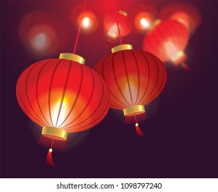 Festive red lanterns. Vector illustration. Abstract background