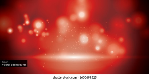 Festive red luminous background with red lights blurred bokeh.