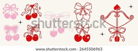 Festive Red  Pink Cherries and Bows. Sweet Holiday  Love