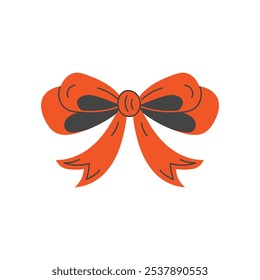 Festive Red Ribbon Bow Illustration. Holiday Christmas Birthday decoration. Gift Present packing design element. Vector flat style