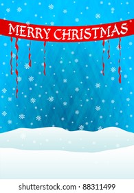 Festive red ribbon on the background of snow