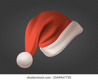 Festive Red Santa Claus Hat With White Fluffy Trim And Pom-Pom Isolated On A Transparent Background Perfect For Christmas Designs And Holiday Celebrations Conveying Warmth Cheer And Festivity