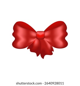 Festive Red satin Bow on white background. Vector illustration.