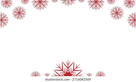 Diseño rojo festivo de la frontera del copo de nieve con el fondo blanco para las vacaciones de la Navidad y del invierno