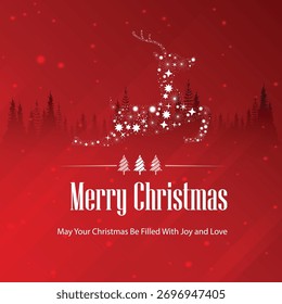 Festive red vector Christmas banner with abstract deer