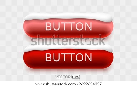 Festive red web buttons with snow caps. Perfect for holiday sales and winter themes. Glossy UI elements. Vector illustration
