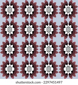 Festive red, white, and blue flower pattern with geometric and stylized motifs in symmetrical vector design, perfect for christmas and spring stationery, bedding, and home decor.