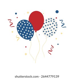 Festive Red White Blue and Gold Balloon Trio Sprinkled with Stars for Fourth of July Celebration