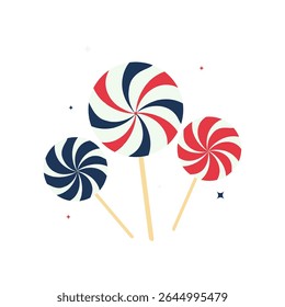 Festivo vermelho branco e azul espiral Lollipop Trio para Patriótico Quarta de julho Celebração