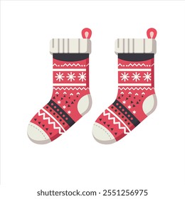 Festive Red and White Christmas Stockings with Patterns