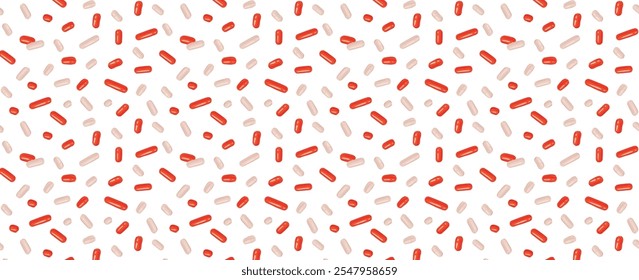 Festivo vermelho e branco confete e asperge padrão sem emenda. Cores da bandeira nacional. Plano de fundo repetitivo, ilustração vetorial para feriado, aniversário, embrulho de presente.