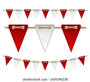 Festive red and white flags on white background. Vector illustration
