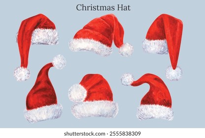 A festive red and white hat with a soft, fluffy pom-pom on top, perfect for celebrating the holiday spirit. Comfortable, lightweight, and ideal for parties, photos, or cozy winter vibes