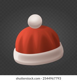 Sombrero De Santa Claus Rojo Y Blanco Festivo Aislado Sobre Fondo Transparente Que Representa Navidades Festiva Joy Y Festivales Perfectos Para El Diseño Y La Decoración De Temporada. Ilustración vectorial 3D realista