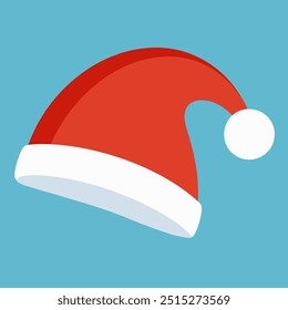 A festive red and white Santa hat displayed prominently on a blue background