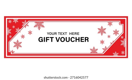 Plantilla festiva del voucher del regalo del copo de nieve rojo y blanco con el espacio para la Ilustración vectorial del texto