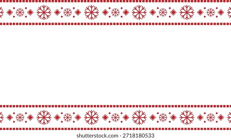 Copo de nieve rojo y blanco festivo, patrón de borde sin fisuras de Vector, con espacio de copia para el diseño de vacaciones