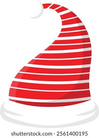 Festive red and white striped Christmas hat with a fluffy white brim, evoking feelings of warmth, joy, and holiday spirit, perfect for Christmas projects and designs