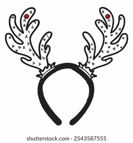 Festive reindeer antler headband with red ears, perfect for holiday-themed designs and decorations