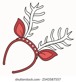 Festive reindeer antler headband with red ears, perfect for holiday-themed designs and decorations