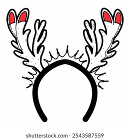 Festive reindeer antler headband with red ears, perfect for holiday-themed designs and decorations