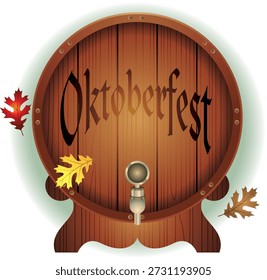 Uma representação festiva da Oktoberfest com o icônico barril de cerveja, simbolizando a batida cerimonial do primeiro barril e o início da famosa celebração bávara de Munique repleta de tradição, música e cerveja.