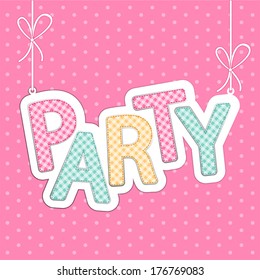 Festive retro garland PARTY made of applique gingham letters of different colors on strings