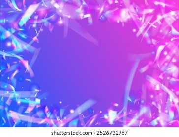 Festive Ribbon. Happy Iridescent Explosion. Light Texture. 3d Glitter. Isolated Flag. Abstract Paper. Disco Background. Purple Foil Burst. Blue Festive Ribbon