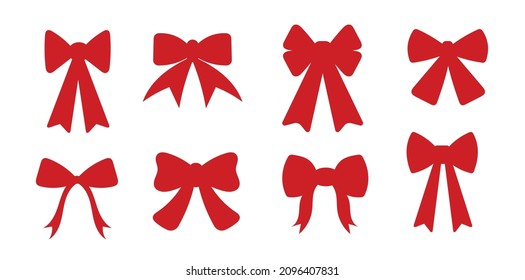 Festive ribbons for gifts, decor for holidays. Different types of bows. Vector illustration