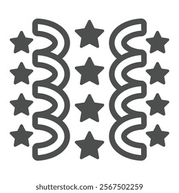 Festive ribbons, serpentine, stars solid icon, mother day concept. Vector graphics. Holiday decoration sign on white background, glyph style icon for mobile or web design