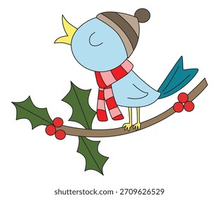 Festive Robin Bird in Santa Hat Christmas Cartoon