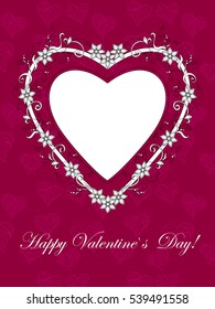 Festive romantic card with doodle drawing floral heart with blank, text  Happy Valentine Day for Valentine Day, romantic holidays, save the date, wedding, honeymoon. eps10