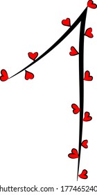 Fuente romántica festiva. Ramas negras y corazones rojos brillantes. Día de San Valentín. Diseño de tarjetas de felicitación e invitaciones para bodas y aniversarios. Número árabe 1. Diseño conciso sobre el amor