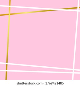 Fondo rosa romántico festivo con marco de corazones blancos y confetti y rayas doradas para la decoración, afiche, pancarta, diseño, texto, anuncio, valentina, fiesta, celebración, etiqueta de regalo, cumpleaños