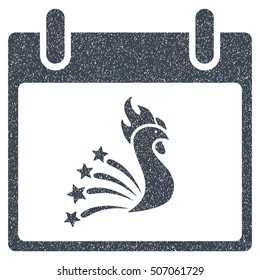 Festive Rooster Calendar Day grainy textured icon for overlay watermark stamps. Flat symbol with unclean texture.