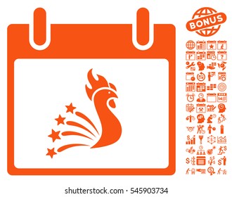 Festive Rooster Calendar Day icon with bonus calendar and time management pictograph collection. Vector illustration style is flat iconic symbols, orange, white background.