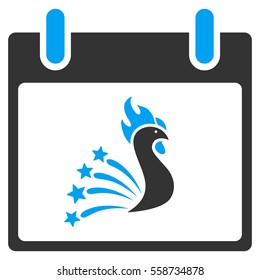 Festive Rooster Calendar Day vector toolbar icon. Style is bicolor flat icon symbol, blue and gray colors, white background.
