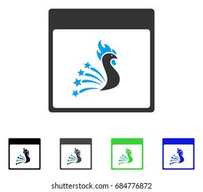Festive Rooster Calendar Page flat vector pictograph. Colored festive rooster calendar page gray, black, blue, green icon versions. Flat icon style for application design.