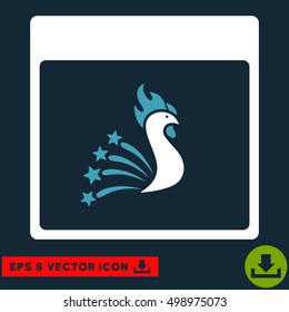 Festive Rooster Calendar Page icon. Vector EPS illustration style is flat iconic bicolor symbol, blue and white colors.